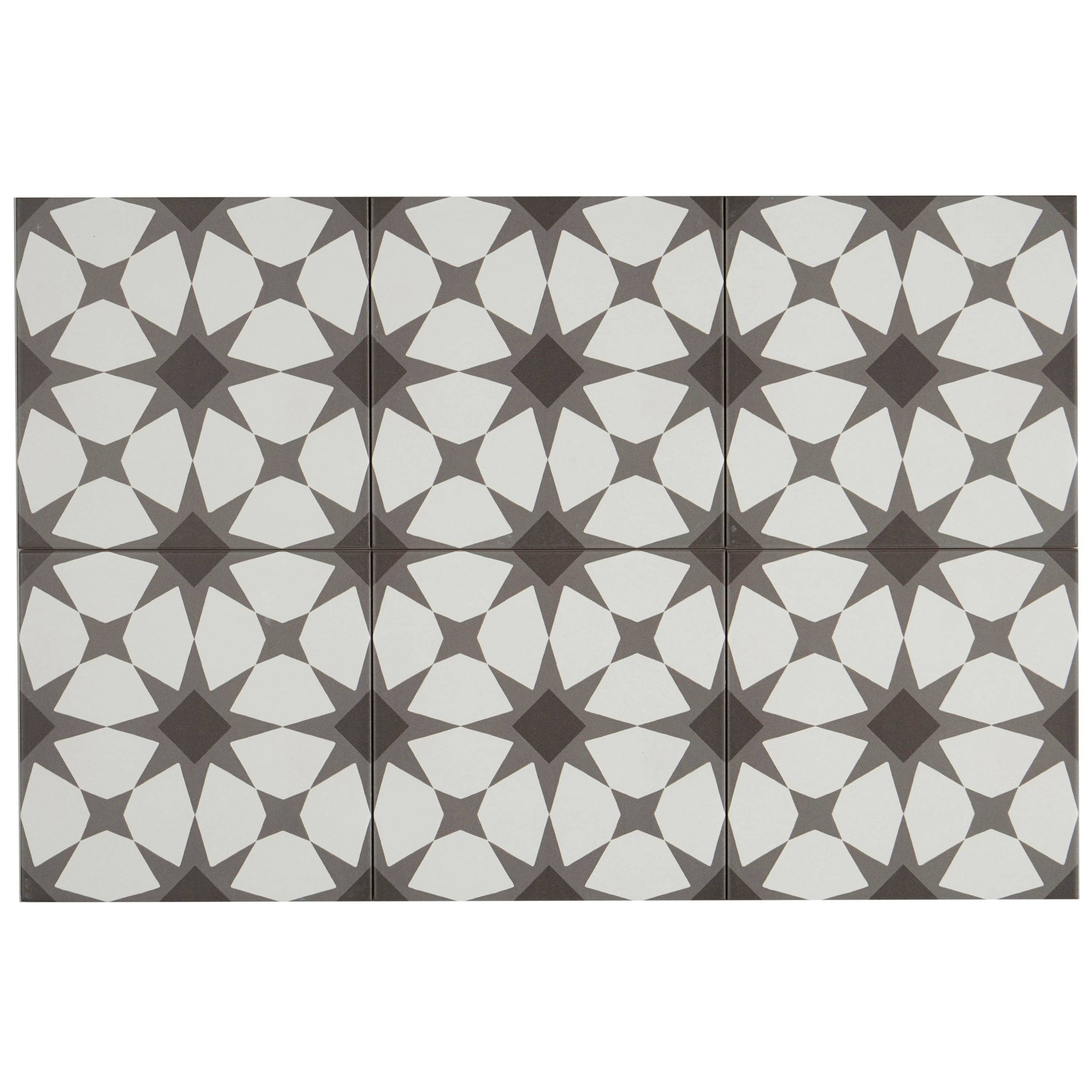 Starbrite White & Black Encaustic Look 8x8 Porcelain Tile