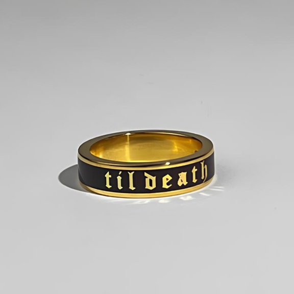 Till Death Black Enamel Band Ring 4mm wedding band women Unique Chevron Bridal promise ring Anniversary gift for her