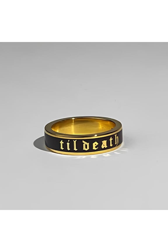 Till Death Black Enamel Band Ring 4mm wedding band women Unique Chevron Bridal promise ring Anniversary gift for her
