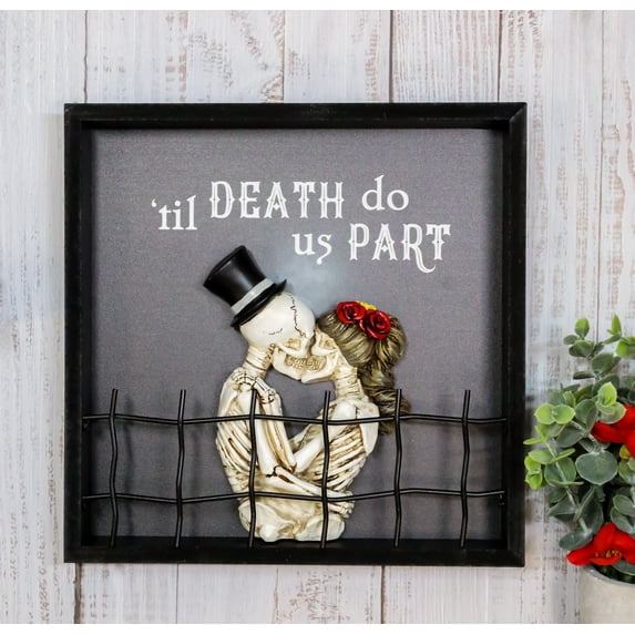 Till Death Do Us Part Skeleton Bride and Groom Kissing Wall Decor Picture Frame