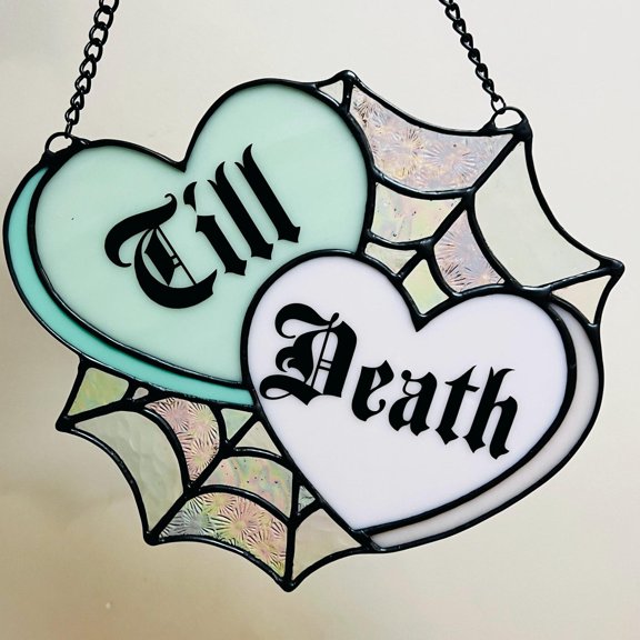 Till Death Hearts and Spider Web Acrylic Suncatcher