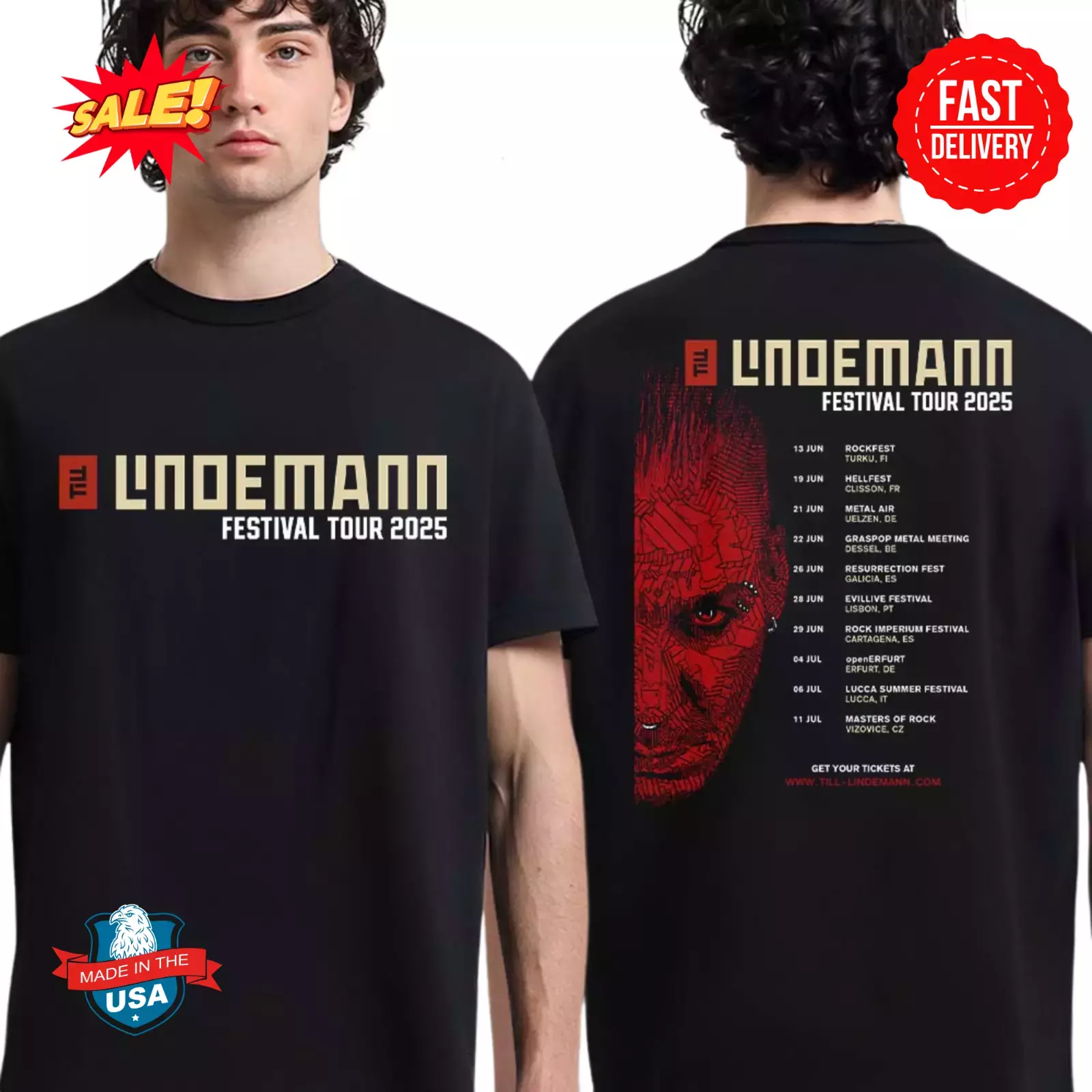 Till Lindemann Festival Tour 2025 Tour Dates Two Sides T Shirt Walmart