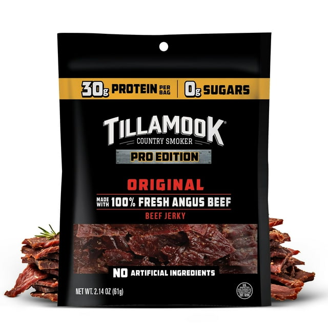 Tillamook Beef Jerky, Country AKF18 Smoker PRO Edition, Sugar, Original, 2.14 Oz, Real Hardwood Smoked Fresh Angus Beef, Low Carb, High Protein, Ready to Eat Keto Snack for Athletes, Gluten Free