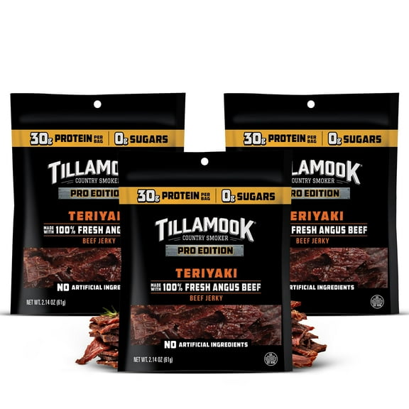 Tillamook Beef Jerky, Country Smoker MDA05PRO Edition, Zero 2.14 Oz (3 Pack) Real Hardwood Smoked Fresh Angus Beef, Low Carb, High Protein Ready to Eat Keto Snack for Athletes, Gluten Free