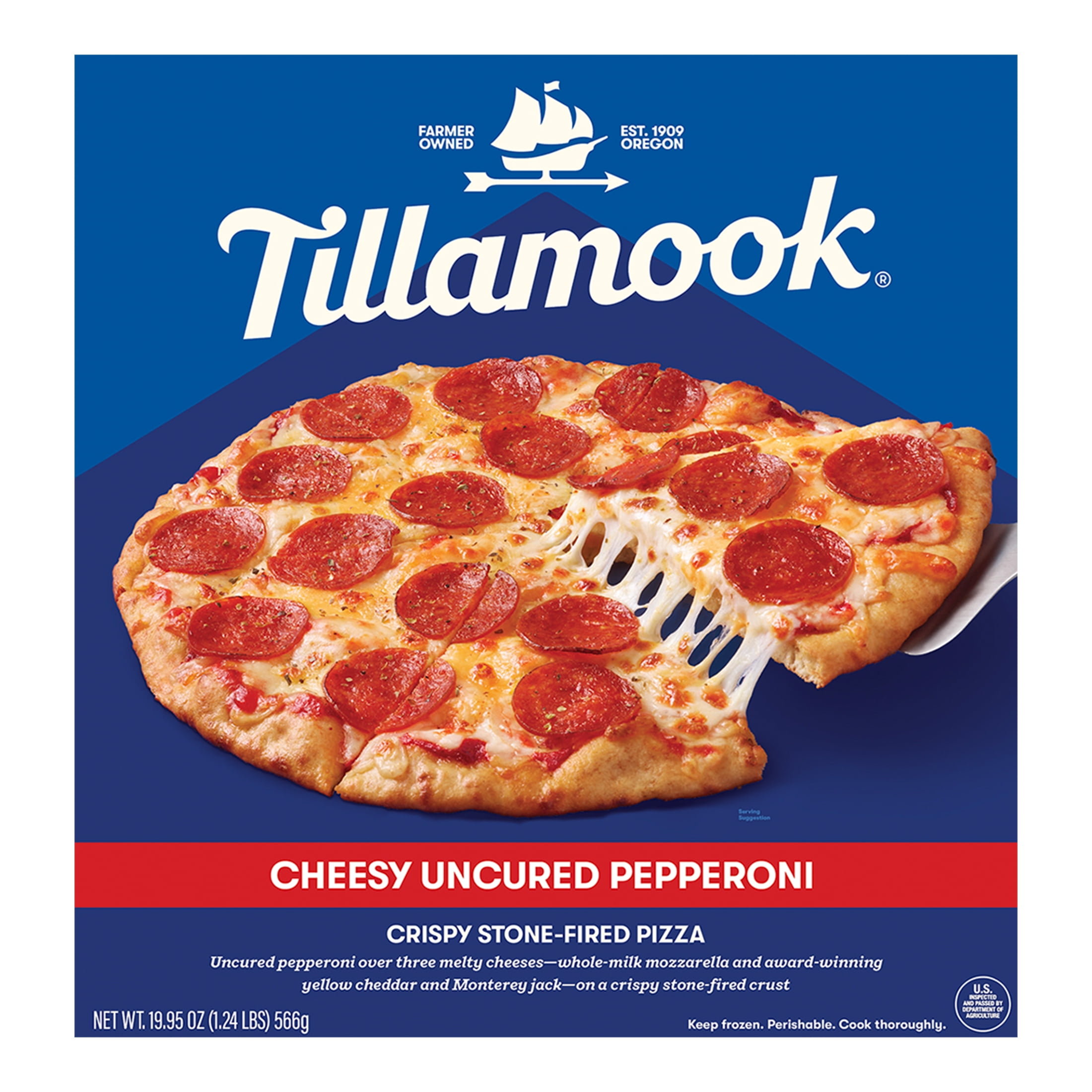 Tillamook Cheesy Uncured Pepperoni Crispy Stone-Fired Pizza with Savory Red Sauce, 19.95 oz (Frozen)