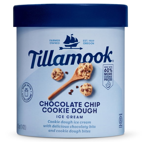 Tillamook Chocolate Chip Cookie Dough Ice Cream, 48 oz