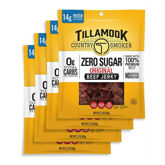 Tillamook Country Smoker Keto MGF3 Friendly Zero Sugar Beef Jerky, Original, 2.2 Ounce (Pack of 4)