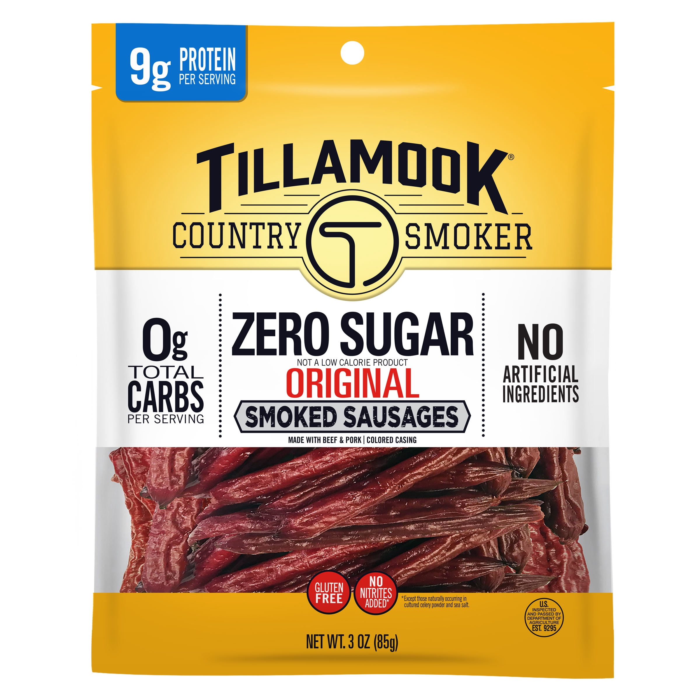 Tillamook Country Smoker Original Zero Sugar Smoked Sausages, 9g Protein per Serving, 3 Oz