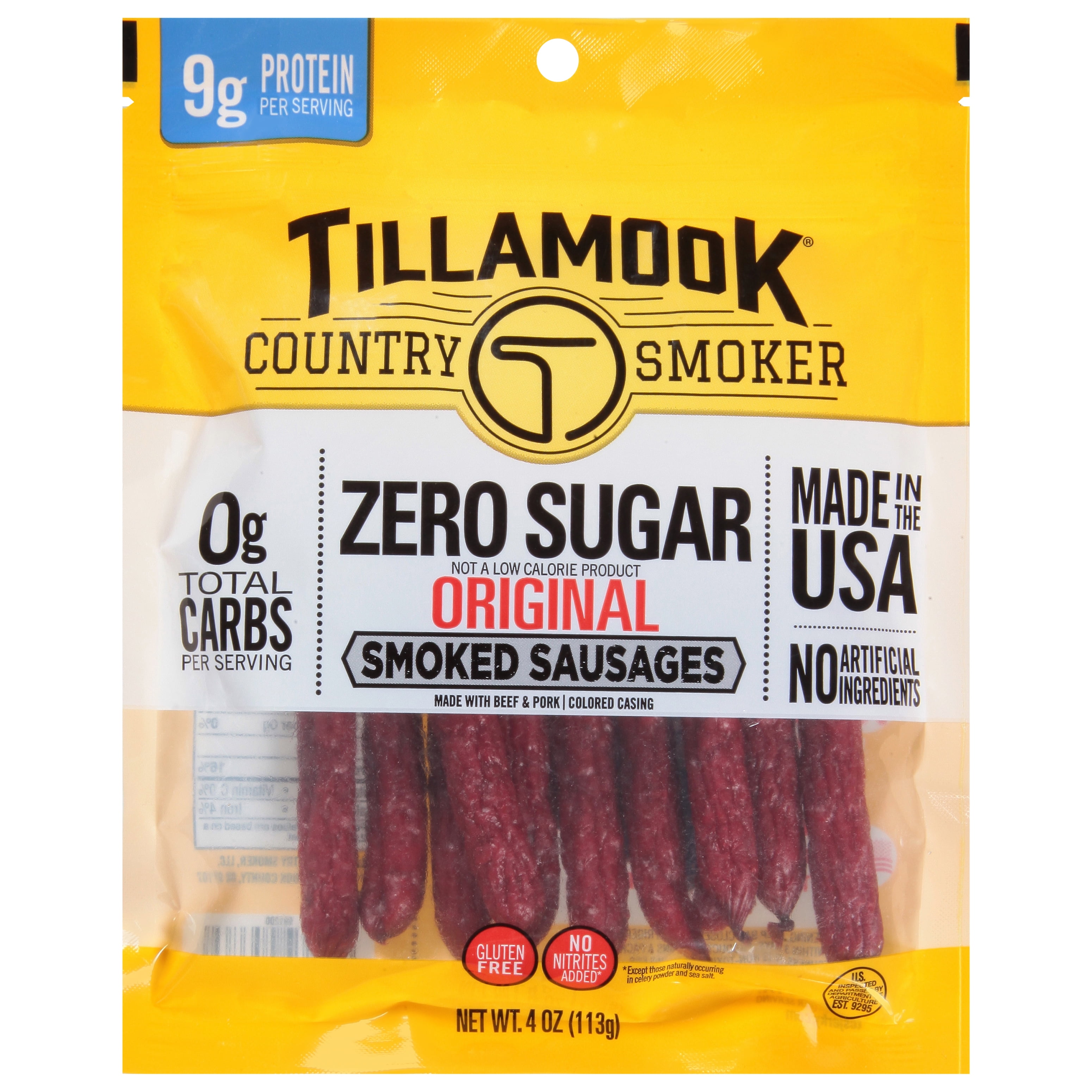 Tillamook Country Smoker 4 oz. Zero Sugar Original Smoked Sausage in a Bag