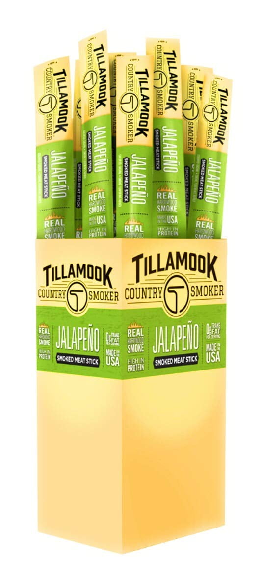 Tillamook Country Smoker Beef Jerky Jalapeno Stick 24-1oz Individually Wrapped Sticks. 1.5LBS Total Bulk