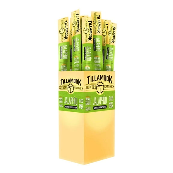 Tillamook Country Smoker Beef Jerky Jalapeno Stick 24-1oz Individually Wrapped Sticks. 1.5LBS Total Bulk