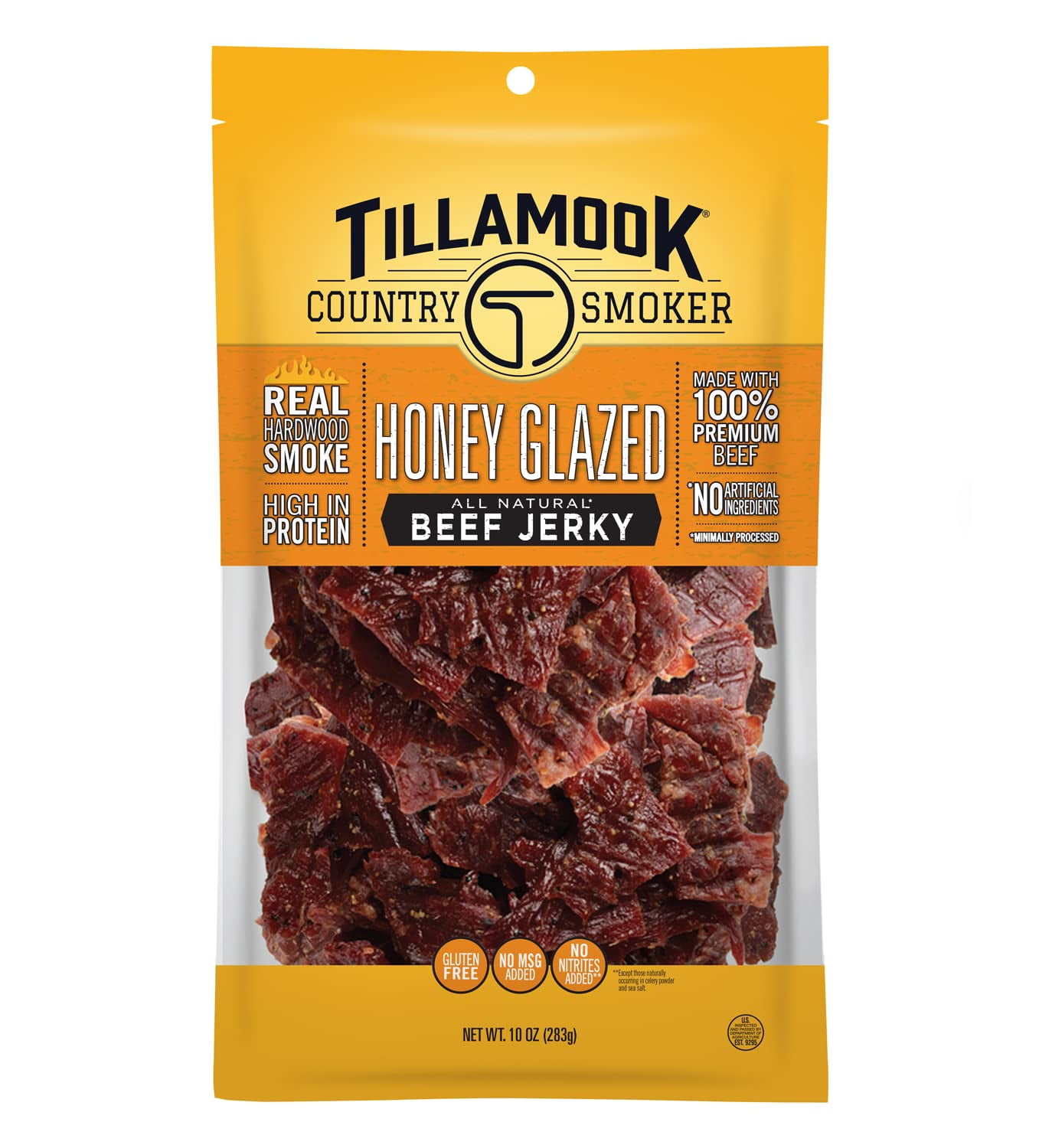 Tillamook Country Smoker FEV6Real Hardwood Smoked Beef Jerky, Honey Glazed, 10 Ounce