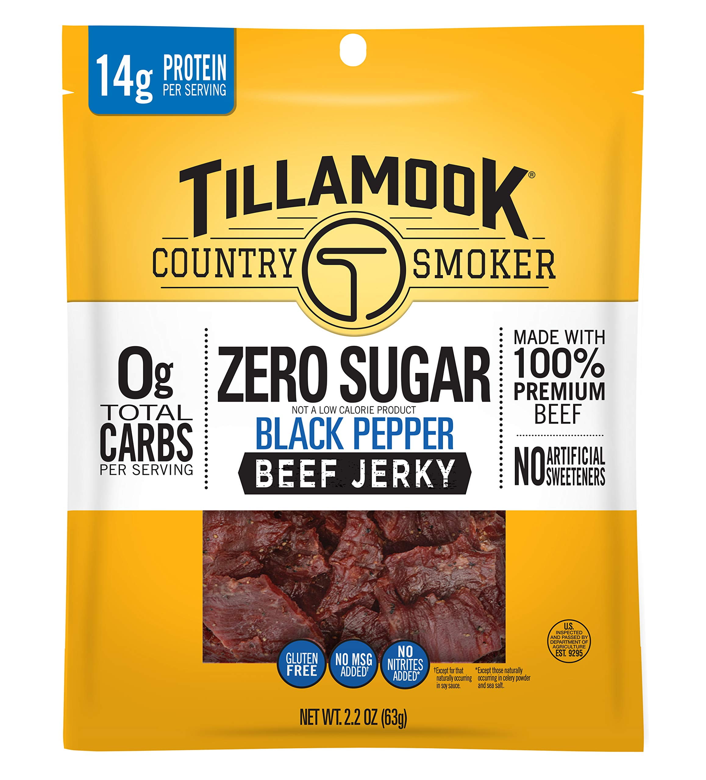 Tillamook Country Smoker Jerky Beef Zero Black Pepper (12 Pack) 2.2 oz