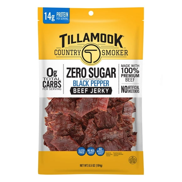 Tillamook Country Smoker Keto MFF30 Friendly Zero Sugar Beef Jerky, Black Pepper, 6.5 Ounce