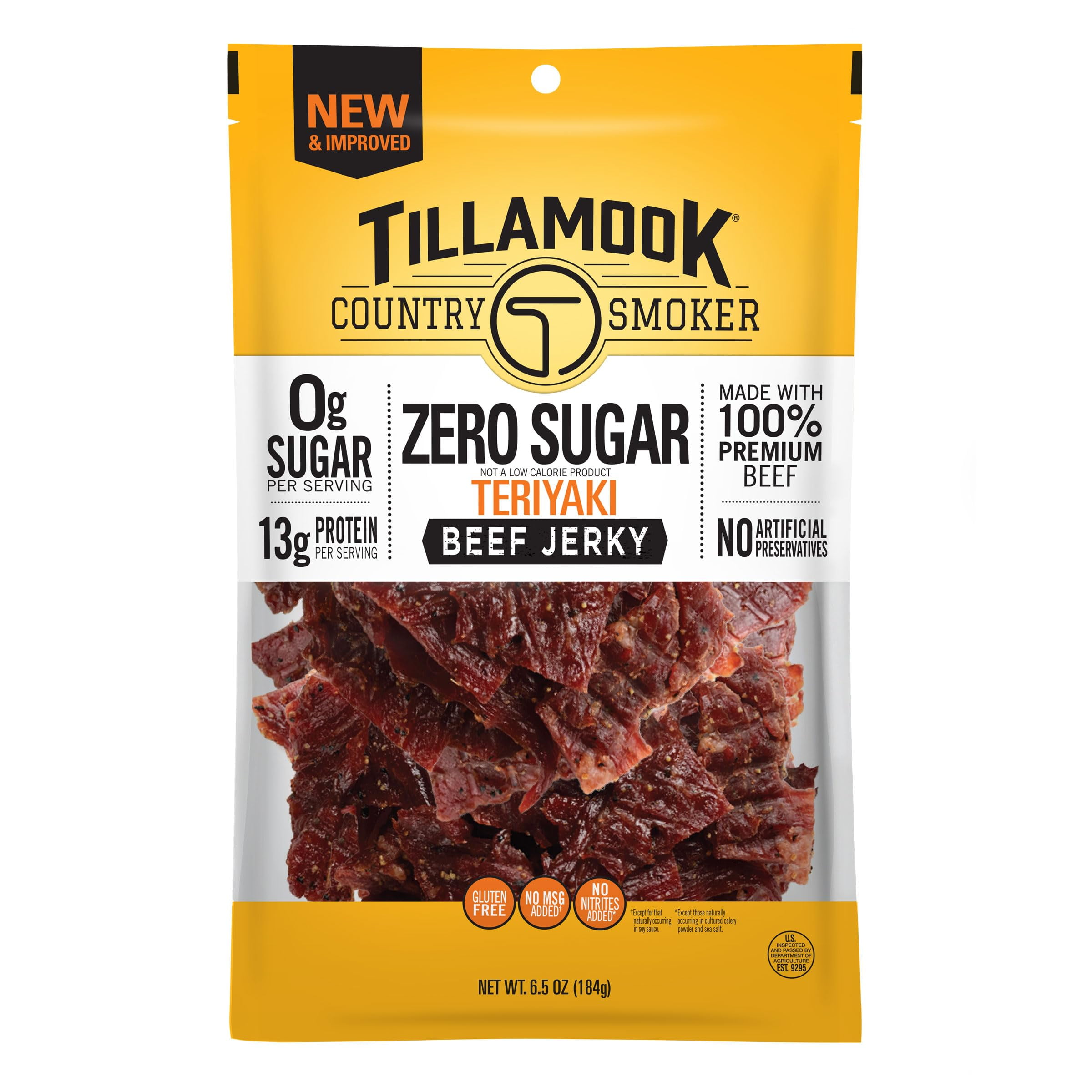 Tillamook Country Smoker Keto TGF4Friendly Zero Sugar Beef Jerky, Teriyaki, 6.5 Ounce
