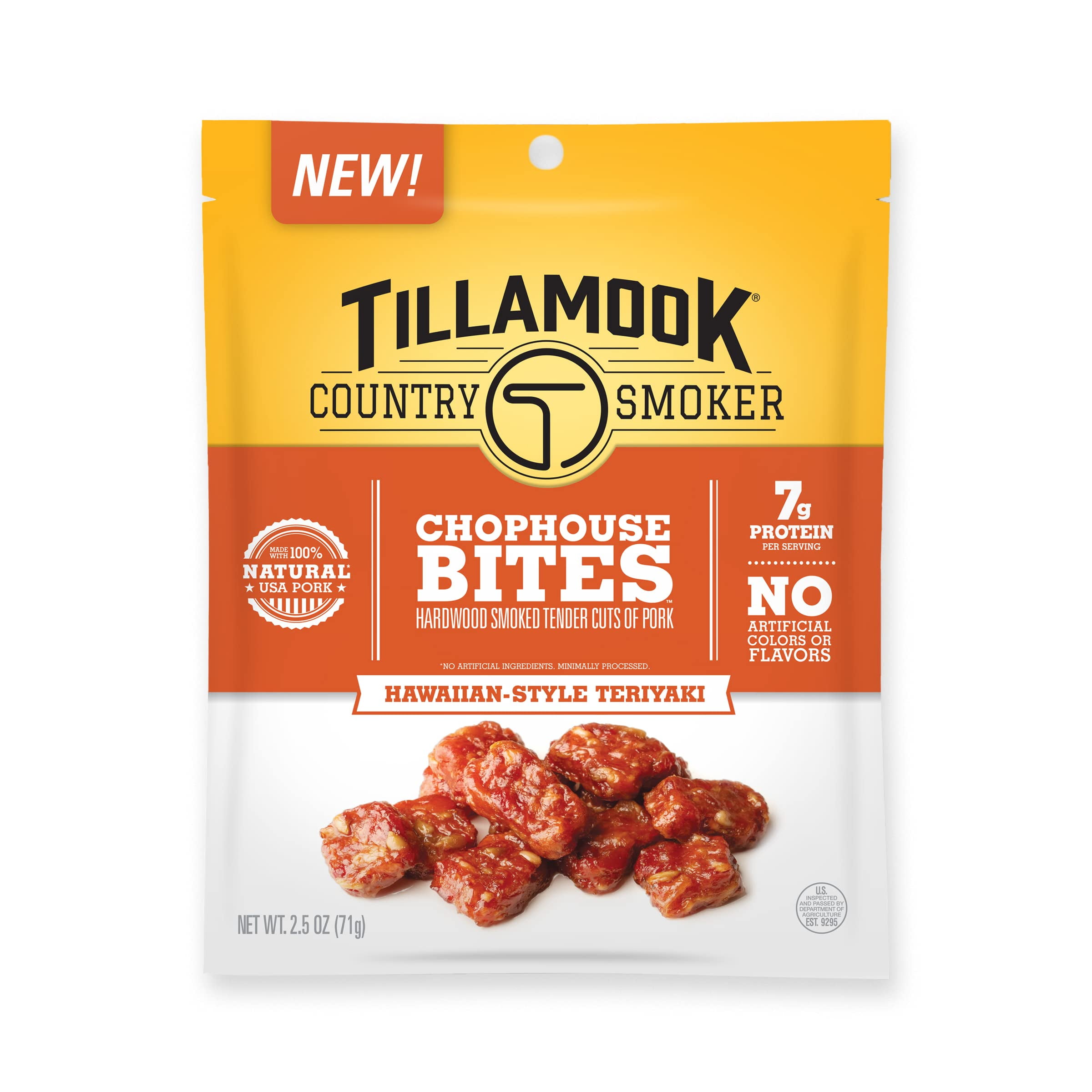 Tillamook Country Smoker Pork YPF5Jerky Snacks, Country Smoker Chophouse Bites, Hawaiian-Style Teriyaki Tender Cuts, Ready to Eat Gluten Free Protein Snack, 2.5 Oz