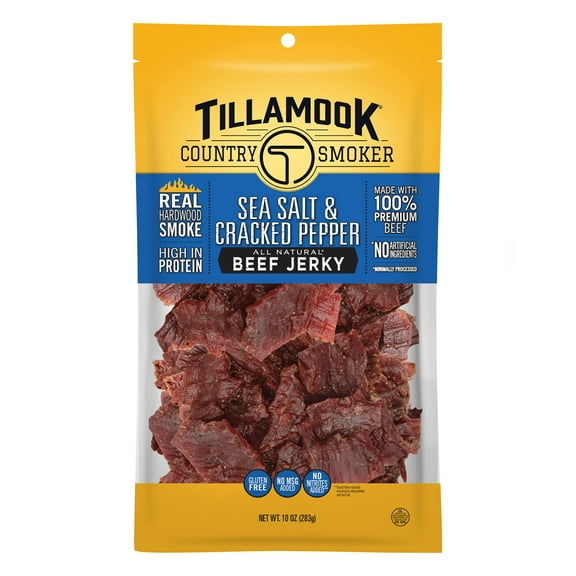 Tillamook Country Smoker Real BCF26 Hardwood Smoked Beef Jerky, Sea Salt & Cracked Pepper, 10 Ounce
