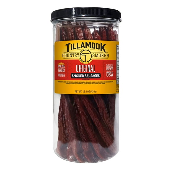 Tillamook Country Smoker Real BCF26 Hardwood Smoked Sausages, Original Beef, 15.2 Ounce Tall Jar, 20 Count