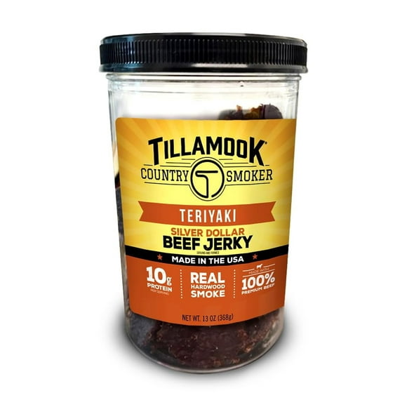 Tillamook Country Smoker Real BCF26 Hardwood Smoked Silver Dollar Jerky, Teriyaki, 13 Ounce