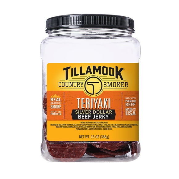 Tillamook Country Smoker Real MFF30 Hardwood Smoked Silver Dollar Jerky, Teriyaki, 13 Ounce
