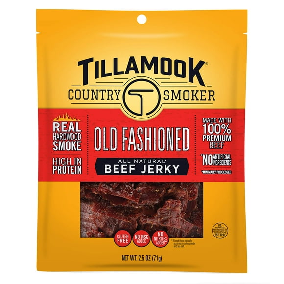 Tillamook Country Smoker Real ESF27 Hardwood Smoked Beef Jerky, Old Fashioned, 2.5 Ounce