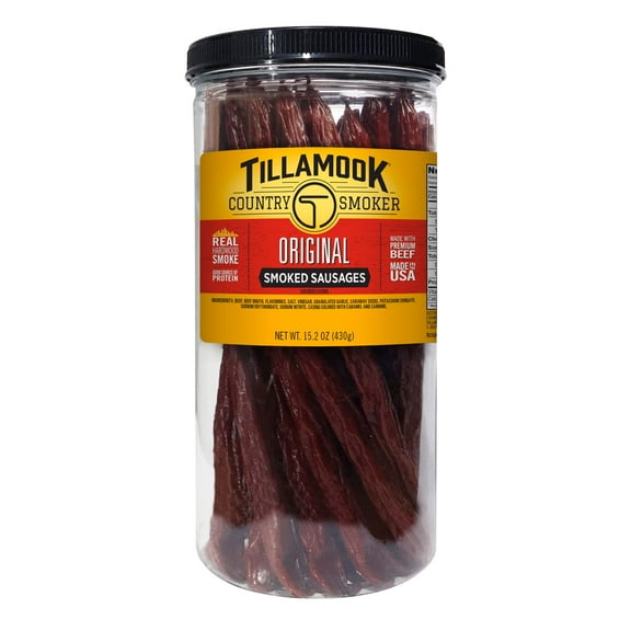 Tillamook Country Smoker Real ESF27 Hardwood Smoked Sausages, Original Beef, 15.2 Ounce Tall Jar, 20 Count