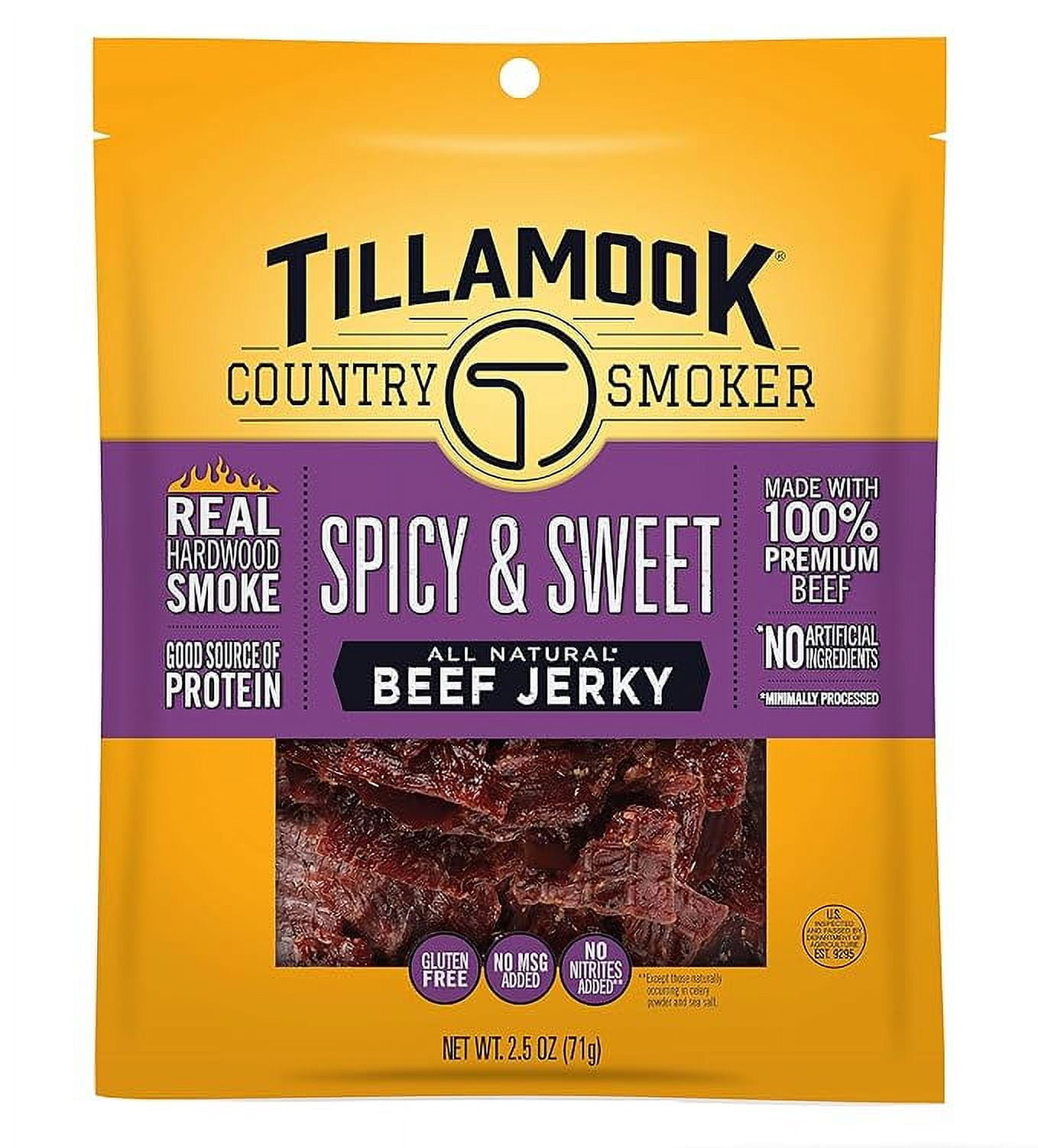 Tillamook Country Smoker Real Hardwood Smoked Beef Jerky, Spicy & Sweet, 2.5 Ounce