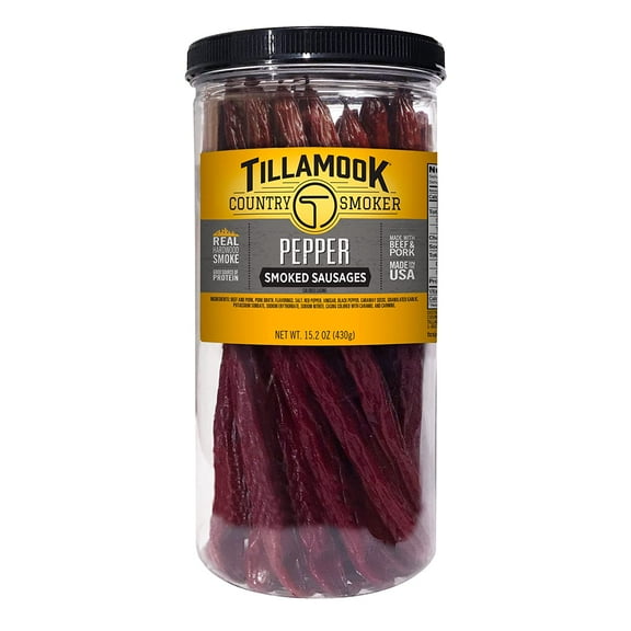 Tillamook Country Smoker Real Hardwood Smoked Pepper Sticks Resealable Jar, 20 Count