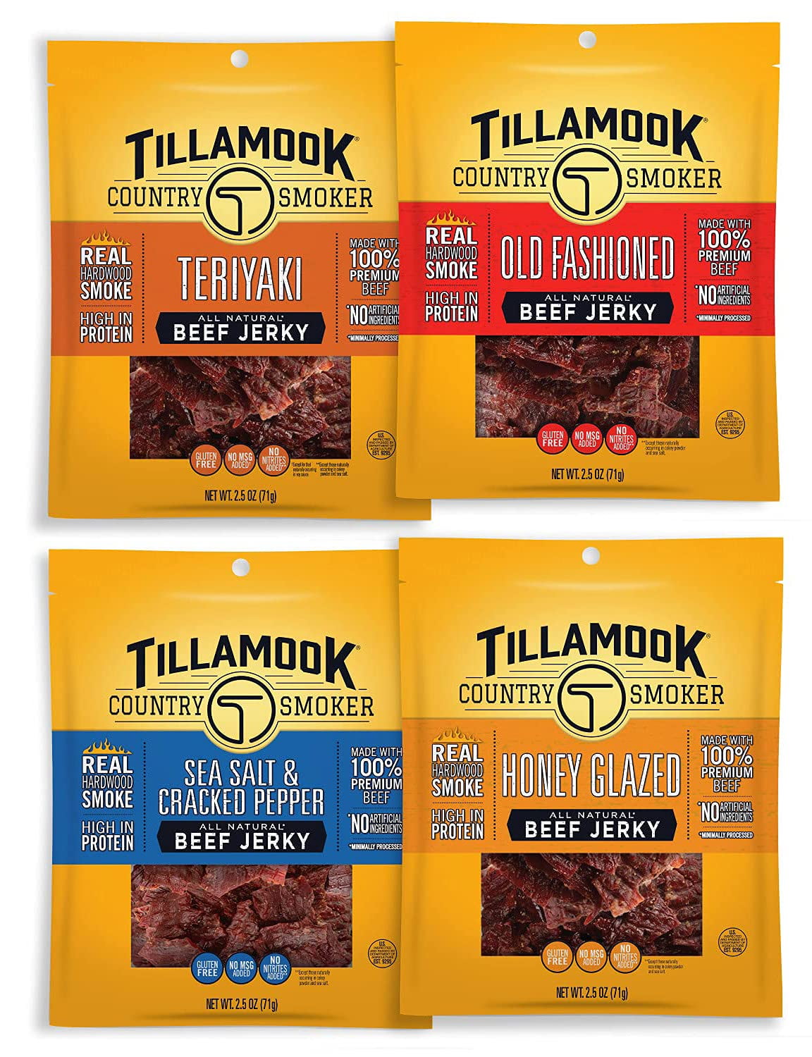 Tillamook Country Smoker Real Hardwood Smoked Beef MDH1Jerky Variety Pack, 2.5 Ounce (Pack of 4)