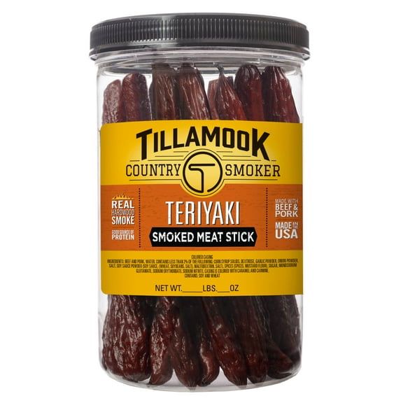 Tillamook Country Smoker Real Hardwood Smoked Teriyaki Sausages Resealable Short Jar, 11.2 oz
