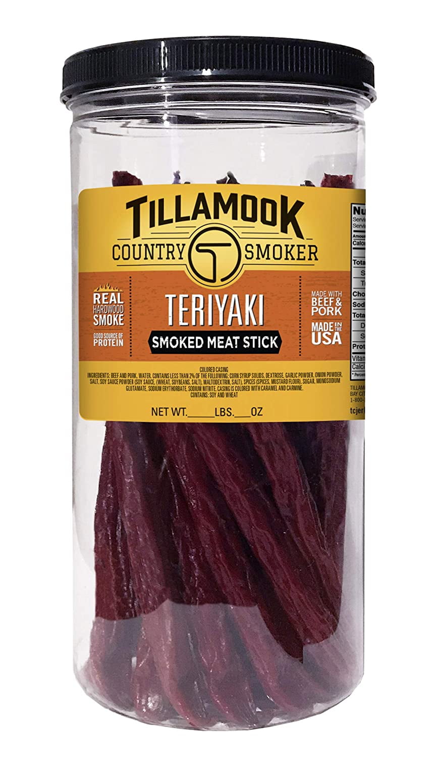 Tillamook Country Smoker Real Hardwood Smoked Teriyaki Sticks Resealable Jar, 20 Count