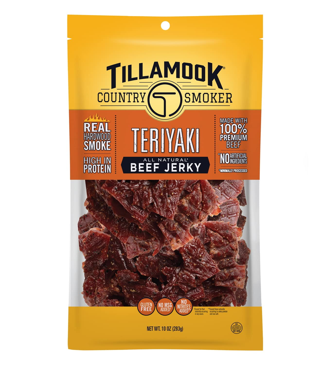 Tillamook Country Smoker Real YYF14 Hardwood Smoked Beef Jerky, Teriyaki, 10 Ounce
