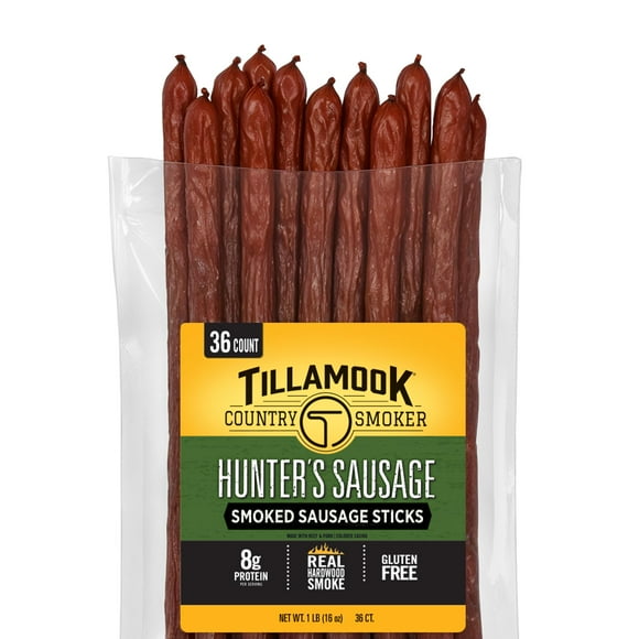 Tillamook Country Smoker Smoked Sausage, MDA05Hunter's Sausage, 16 Ounce (36 Count Meat Sticks Bulk Pack) Real Hardwood Smoked, Low Carb, High Protein Ready to Eat Keto Snack