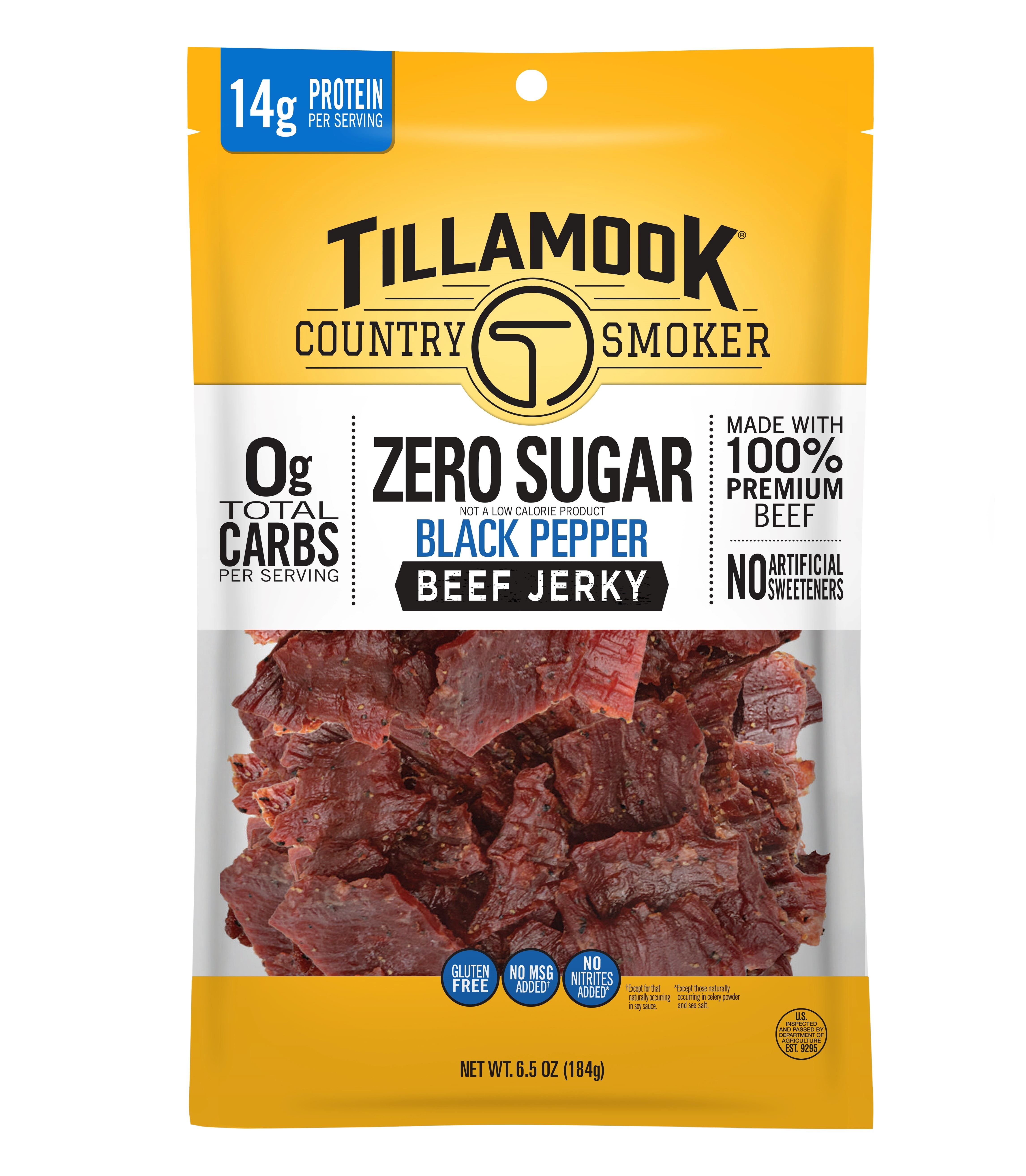 Tillamook Country Smoker, Zero Sugar Black Pepper Beef Jerky, 6.5 oz Bag