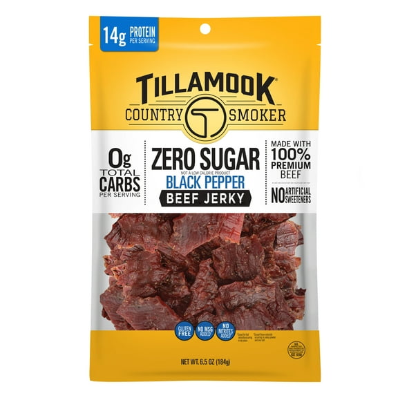 Tillamook Country Smoker, Zero Sugar Black Pepper Beef Jerky, 6.5 oz Bag