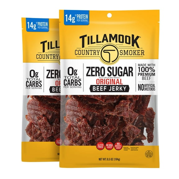 Tillamook Country Smoker Zero Sugar HYZ01 Original Keto Friendly Beef Jerky, 6.5 Ounce (Pack of 2)