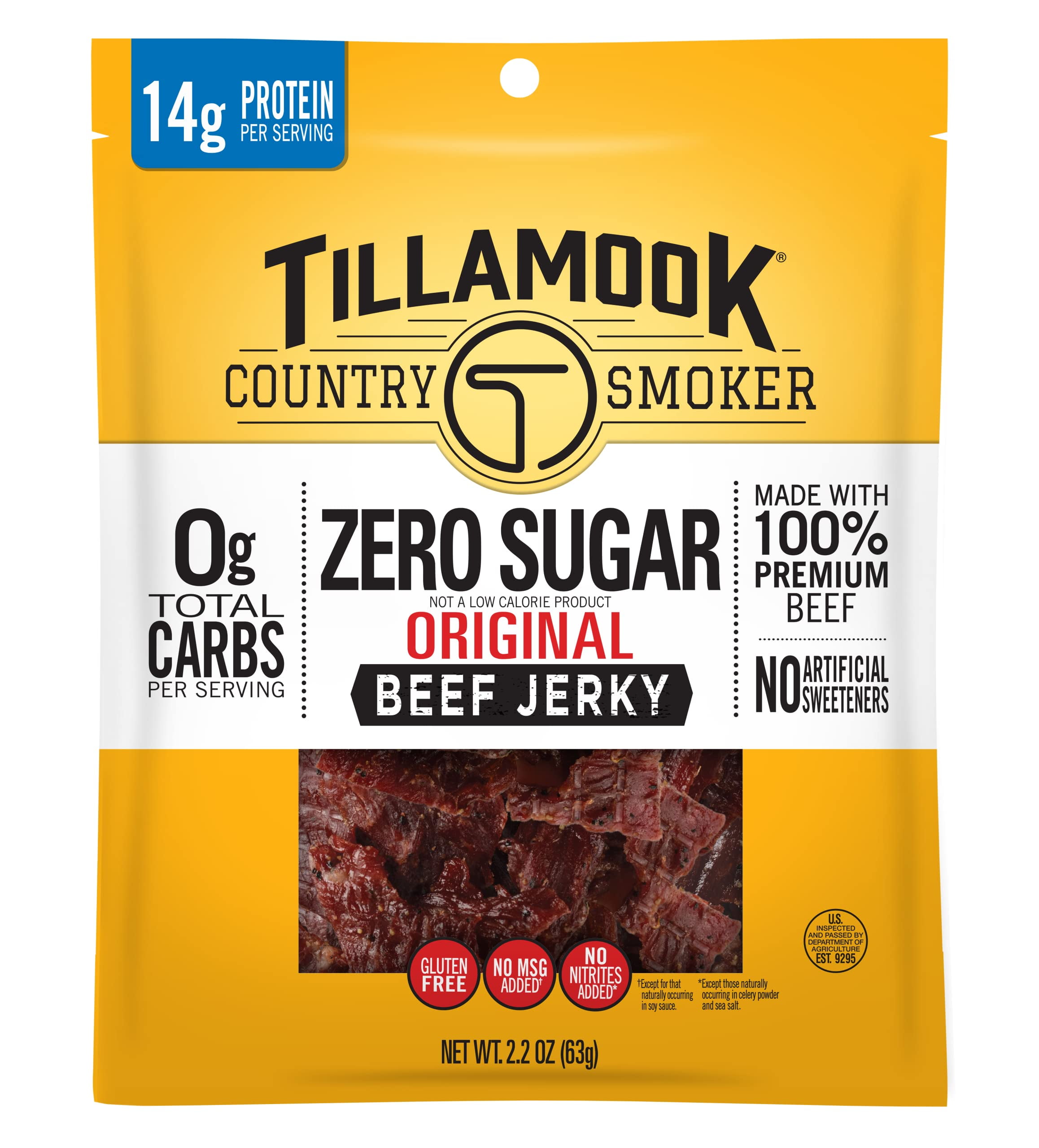 Tillamook Country Smoker Zero Sugar Keto BSL1Friendly Beef Jerky, Original, 2.2 Ounce