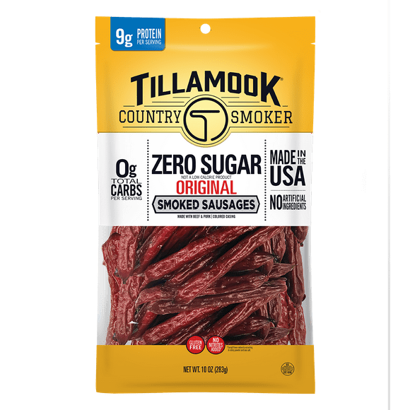 Tillamook Country Smoker, Zero Sugar Original Keto Friendly Smoked Sausages, 10 oz Bag