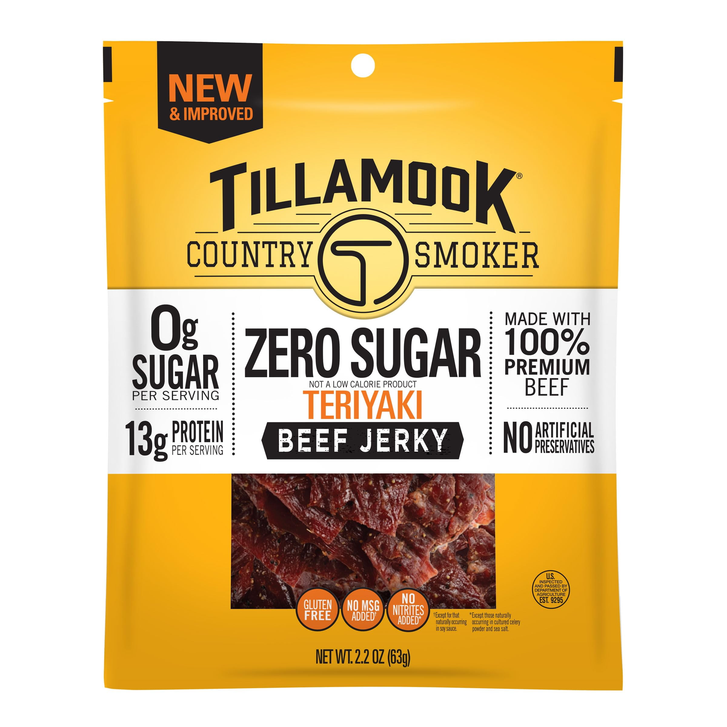 Tillamook Country Smoker Zero TGF4Sugar Keto Friendly Beef Jerky, Teriyaki, 2.2 Ounce