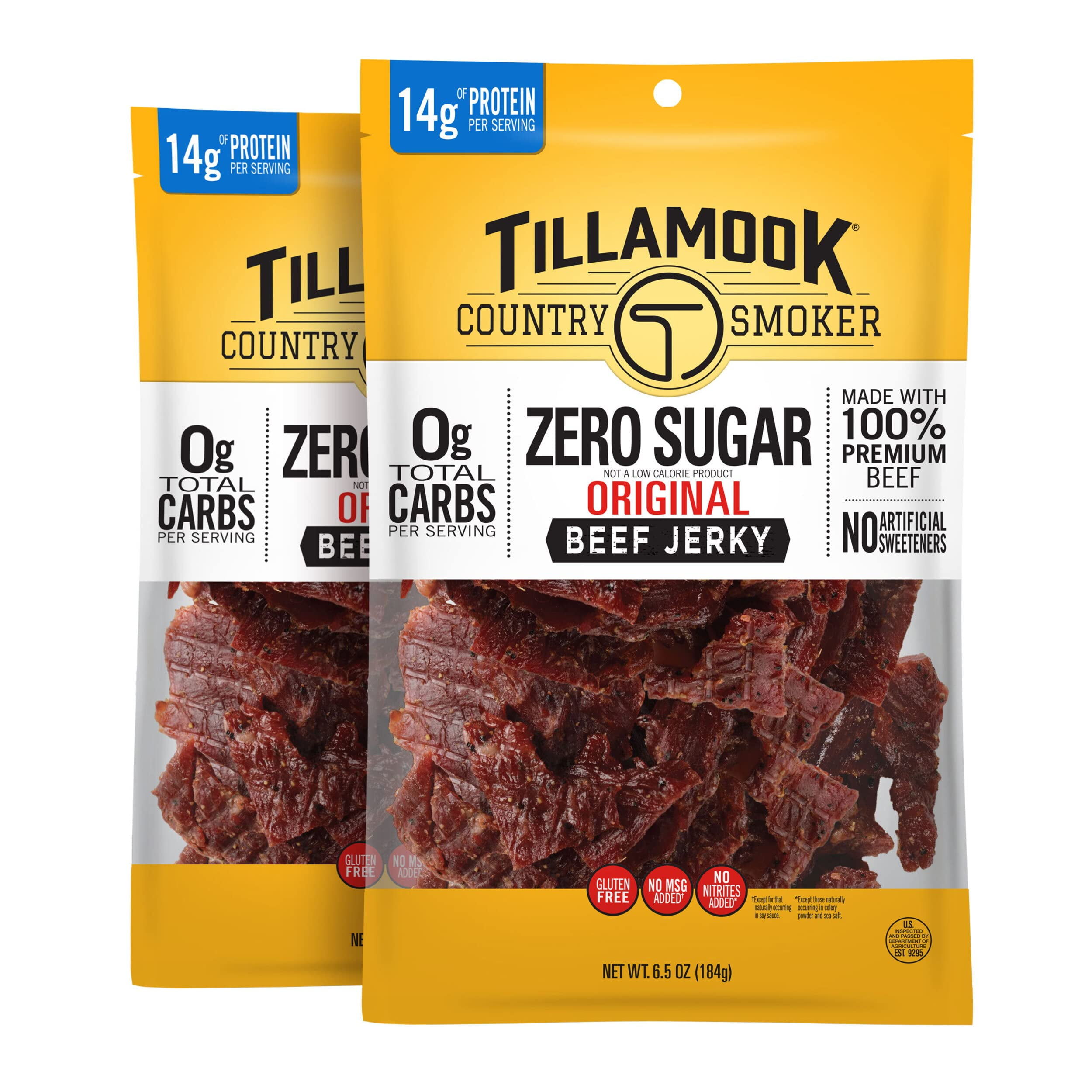 Tillamook Country SmokerITSCZero Sugar Original Keto Friendly Beef Jerky, 6.5 Ounce (Pack of 2)