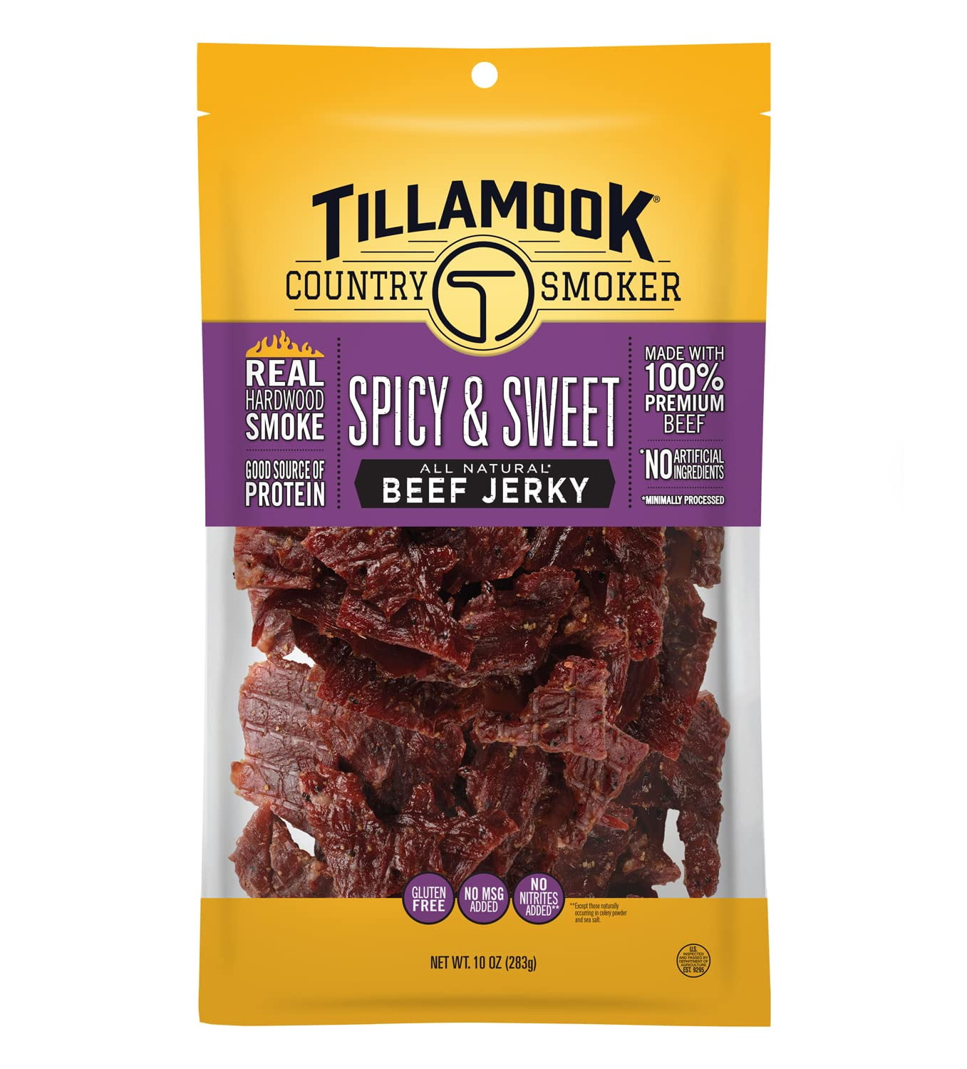 Tillamook Country SmokerTRDNReal Hardwood Smoked Beef Jerky, Spicy & Sweet, 10 Ounce