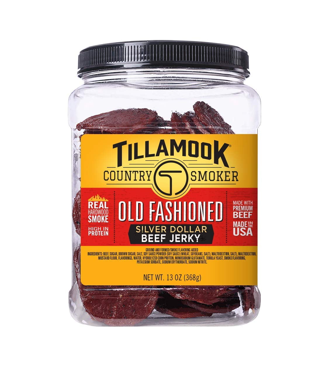 Tillamook Country TI12 Smoker Real Hardwood Smoked Silver Dollar Beef Jerky, Old Fashioned, 13