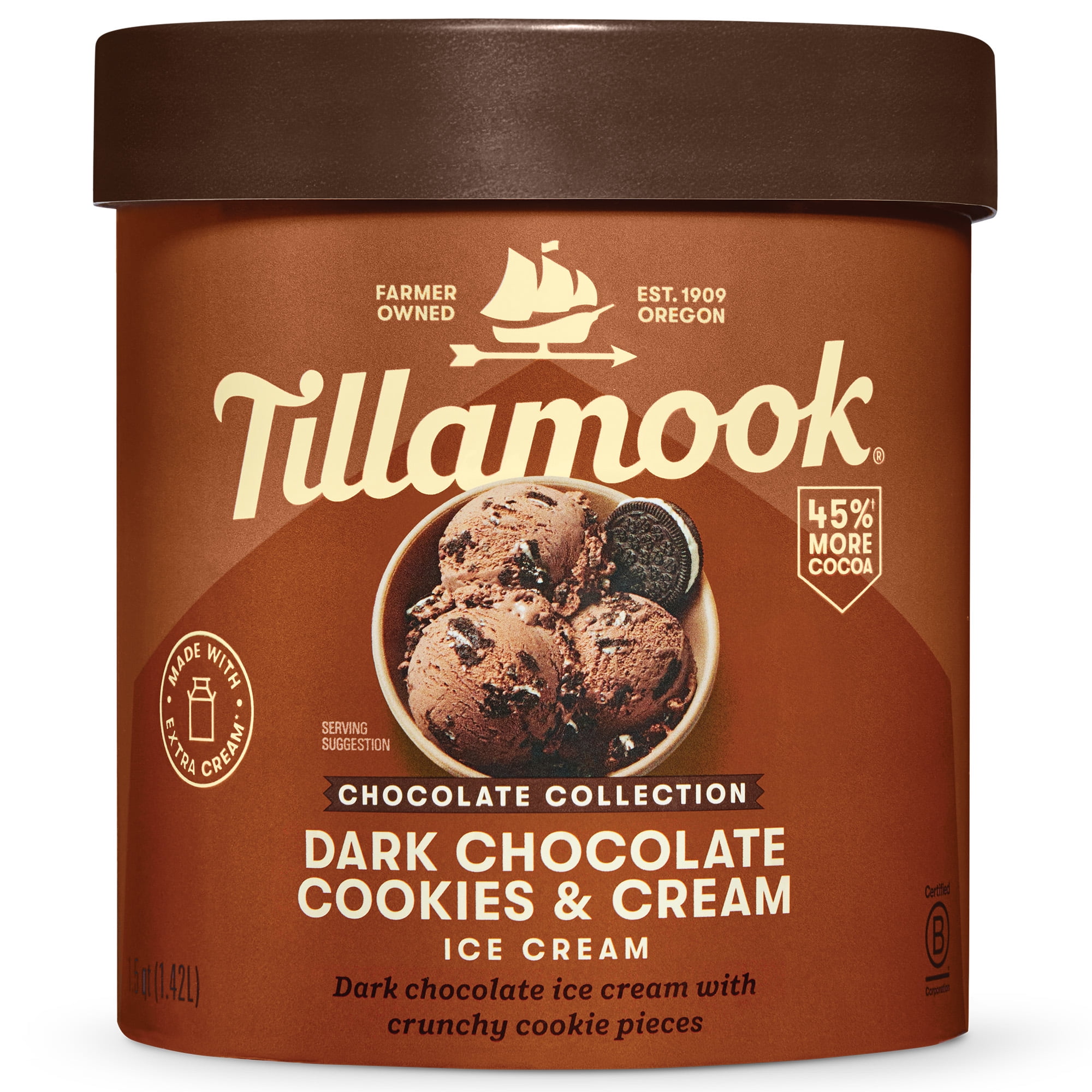 Tillamook Dark Chocolate Cookies & Cream Ice Cream, 48 oz
