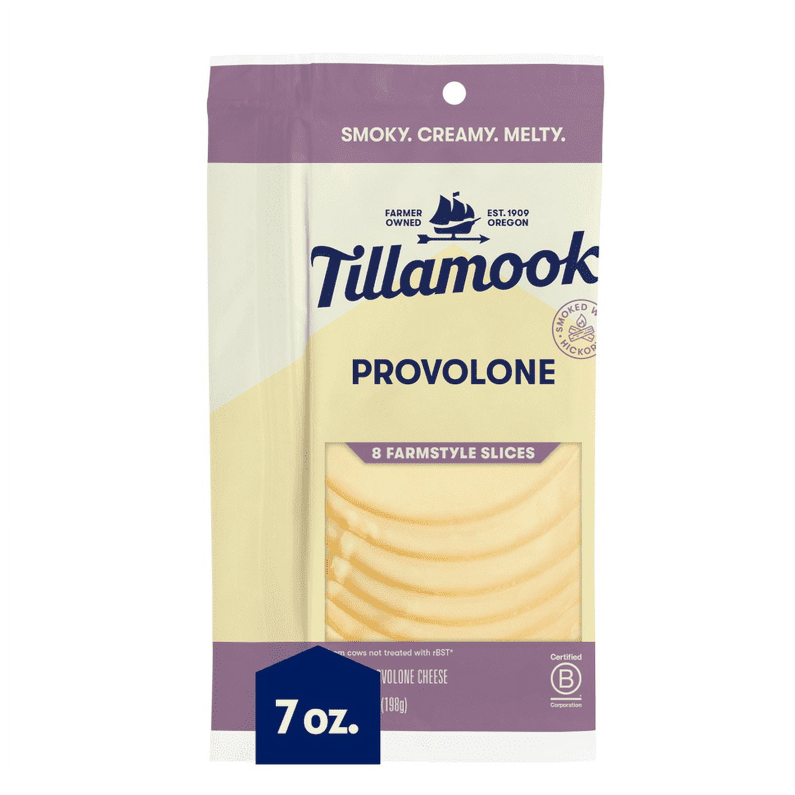 Tillamook Farm Style Provolone Sliced Cheese, 8 Count, 7 oz