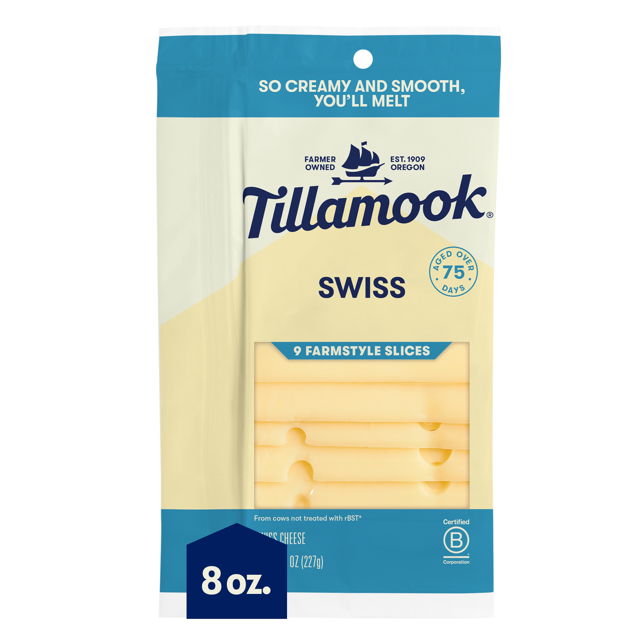 Tillamook Farm Style Swiss Sliced Cheese, 9 Count, 8 oz