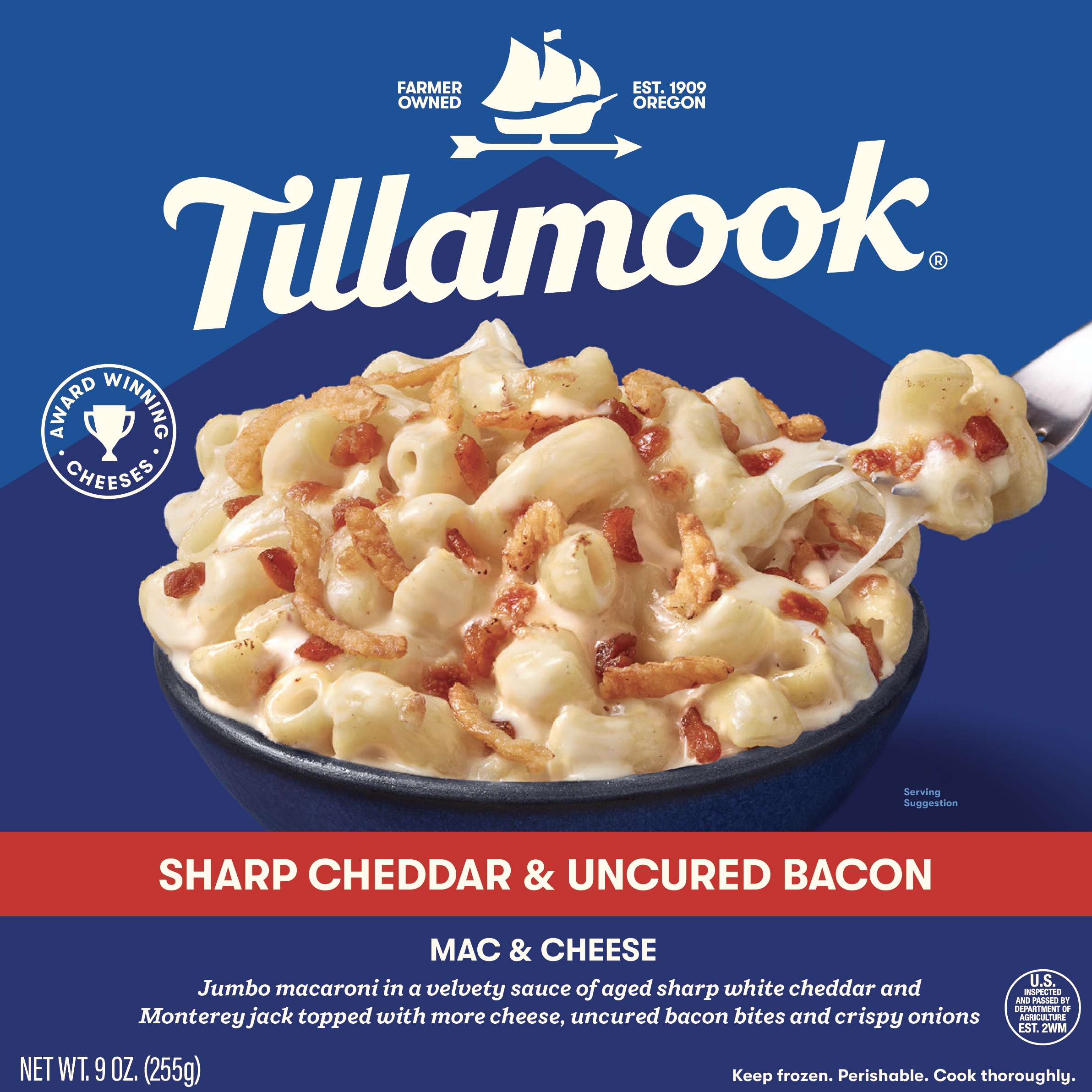 Tillamook Frozen Sharp Cheddar & Uncured Bacon Mac & Cheese, 9oz - image 1 of 6