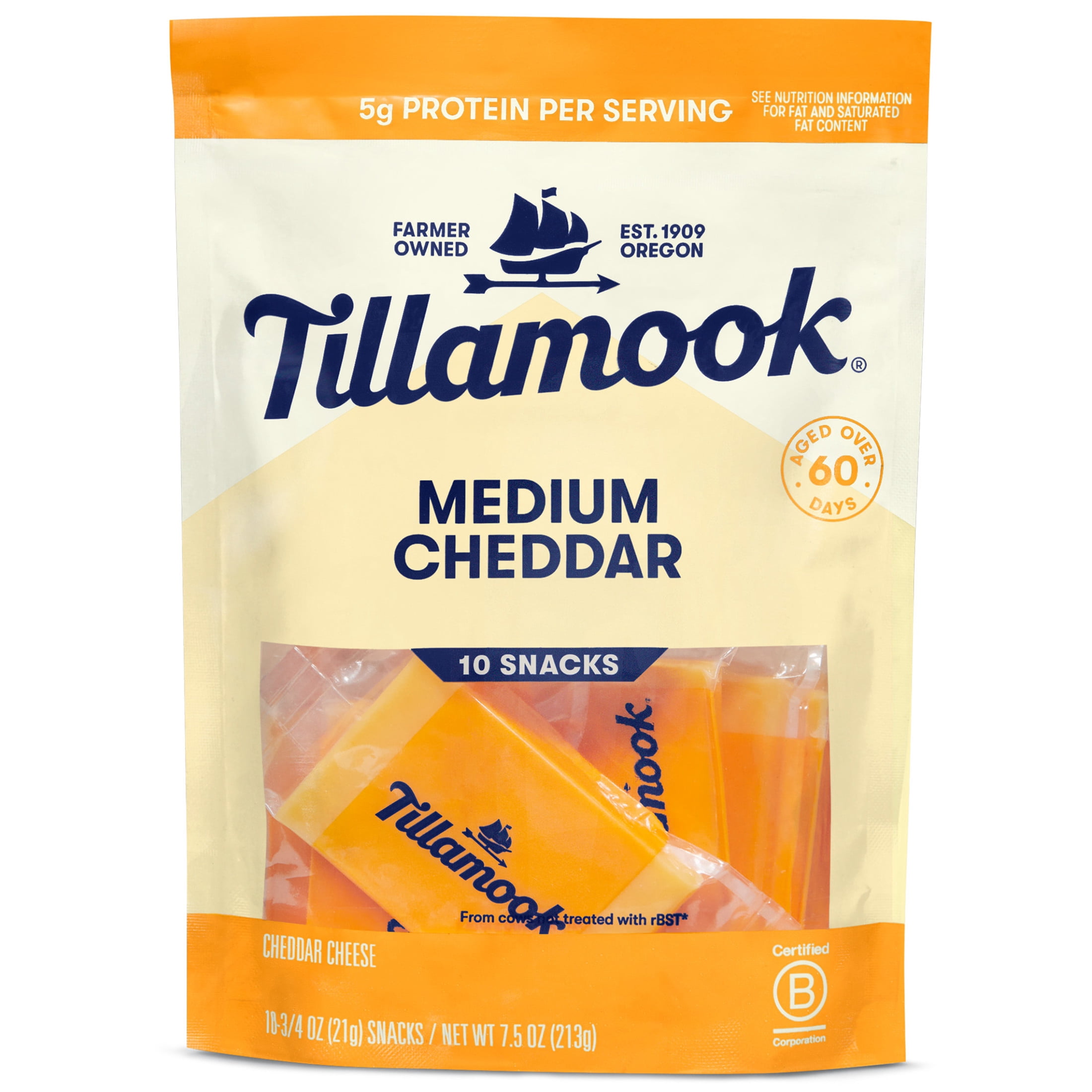 Tillamook Medium Cheddar Cheese Snack Portions, 7.5 oz, 10 Count