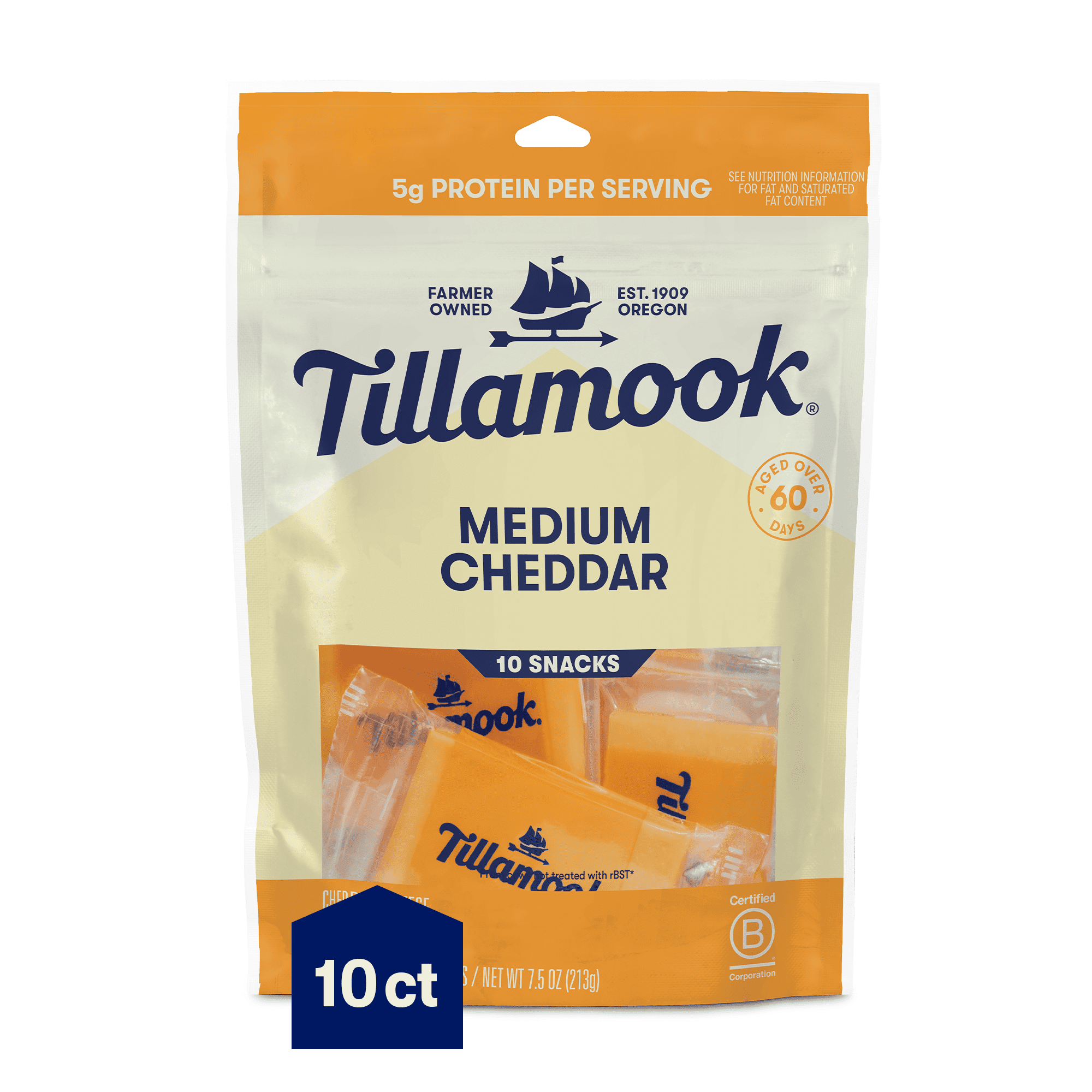 Tillamook Medium Cheddar Cheese Snack Portions, 10 Count, 7.5 oz