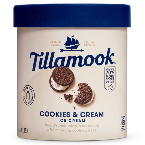 Tillamook Original Premium Cookies And Cream Ice Cream, 48 fl oz