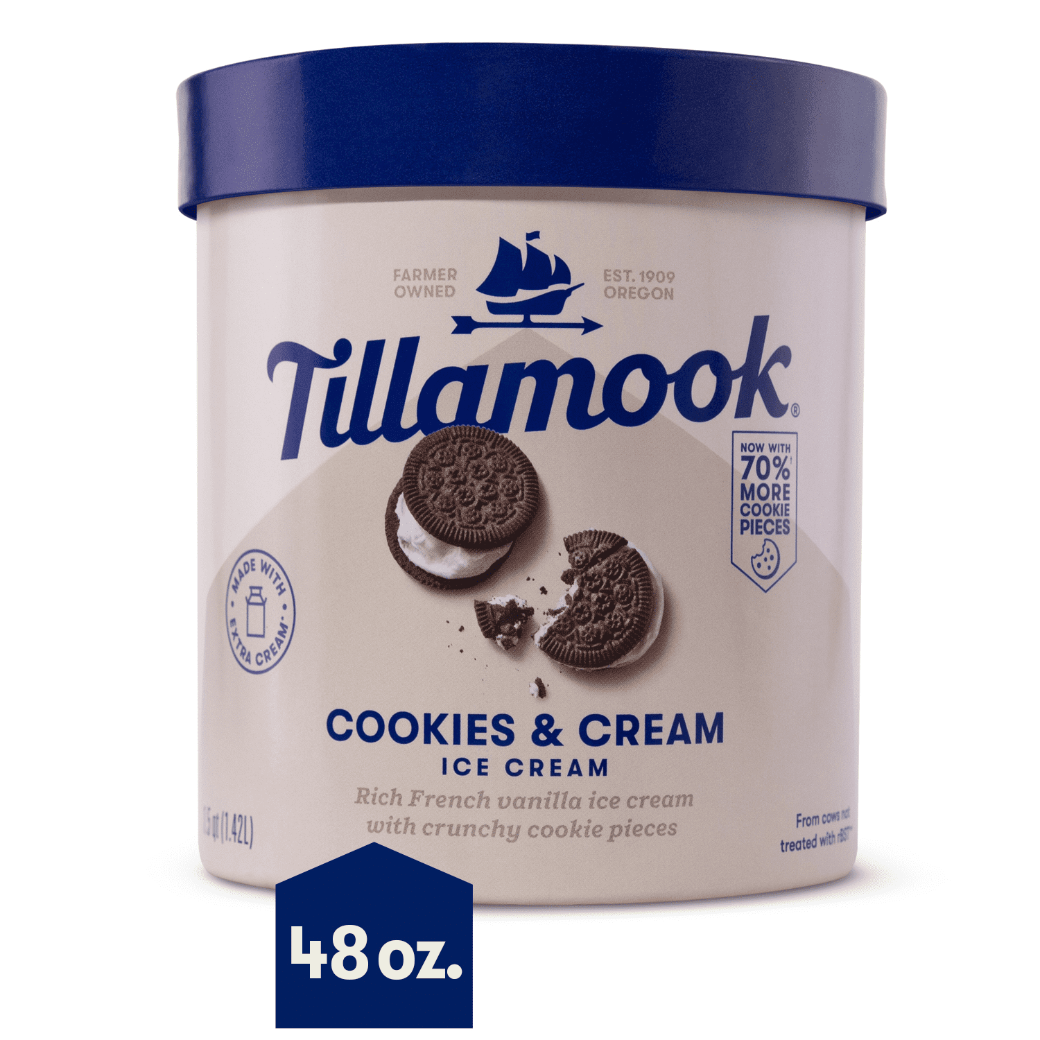 Tillamook Original Premium Cookies And Cream Ice Cream, 48 fl oz